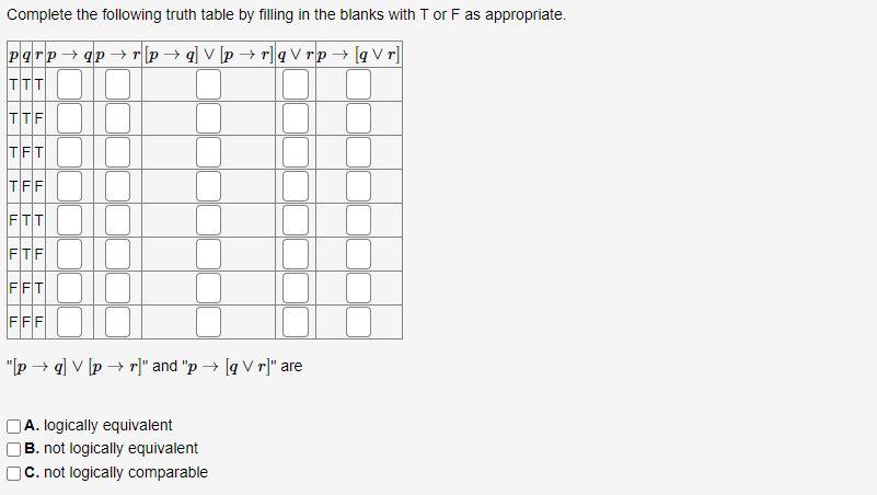 Solved Complete The Following Truth Table By Filling In The Chegg