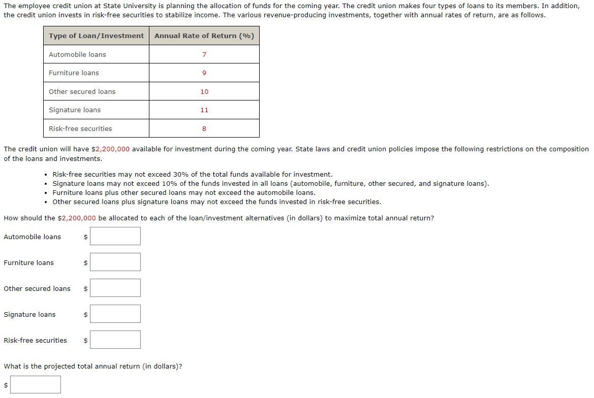 Solved The Credit Union Will Have 2 200 000 Available For Chegg