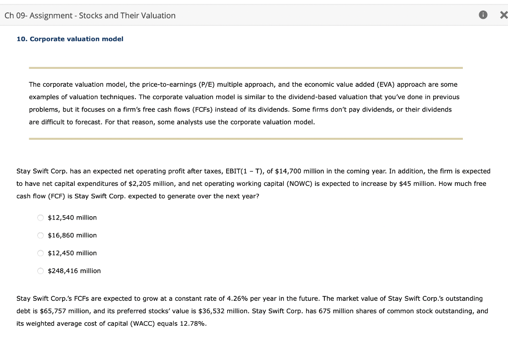 Solved Ch 09 Assignment Stocks And Their Valuation 10 Chegg