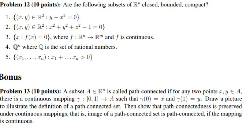 Solved Problem 12 10 Points Are The Following Subsets Of Chegg