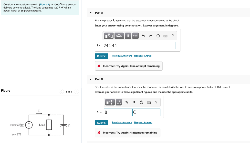 Solved Part A Find The Phasor I Assuming That The Capacitor Chegg
