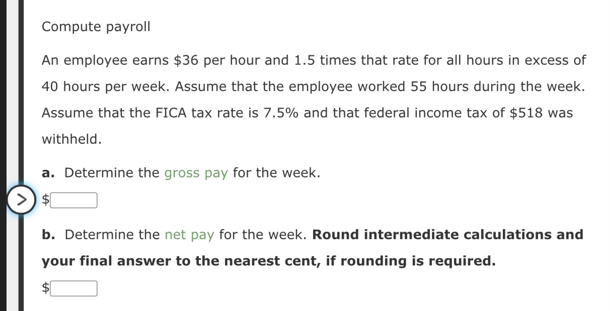 Solved Compute Payroll An Employee Earns Per Hour And Chegg