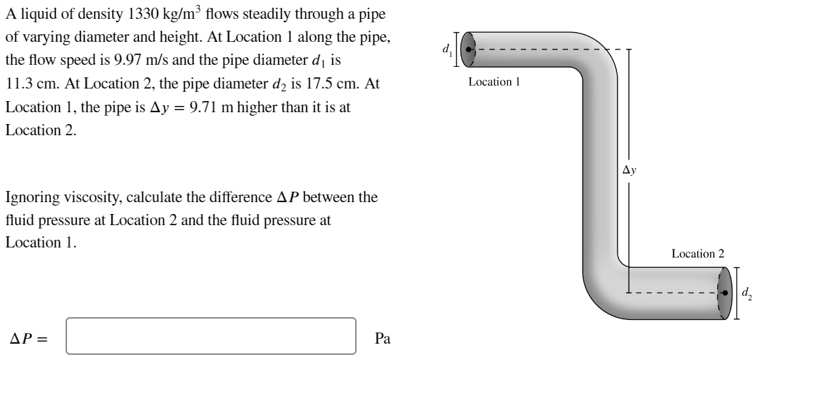 Solved A Liquid Of Density 1330 Kg M3 Flows Steadily Through Chegg