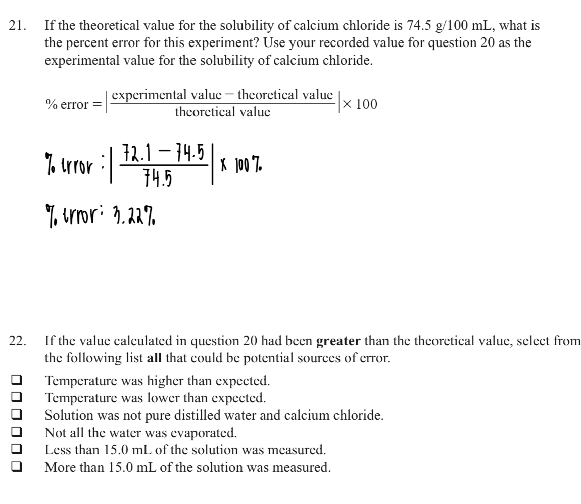 Solved 21 If The Theoretical Value For The Solubility Of Chegg