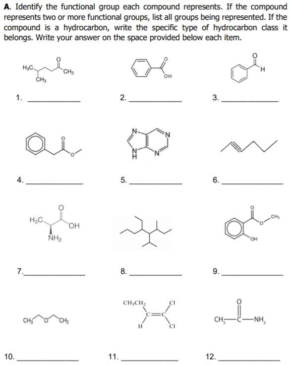 Solved A Identify The Functional Group Each Compound Chegg