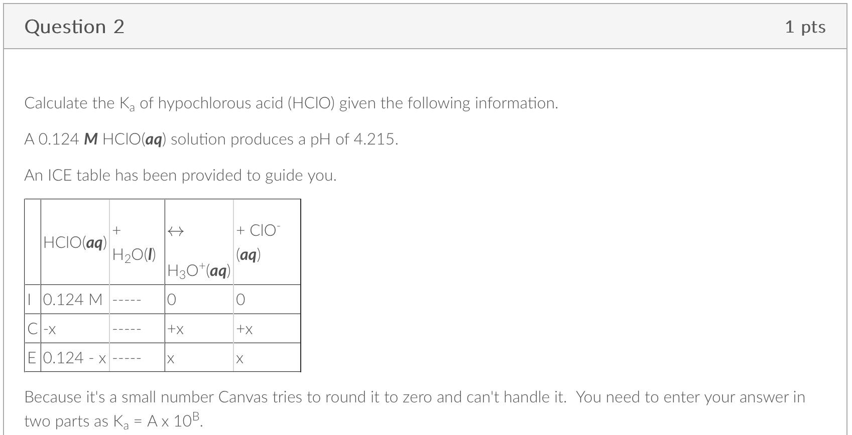 Solved Calculate The Ka Of Hypochlorous Acid Hclo Given Chegg