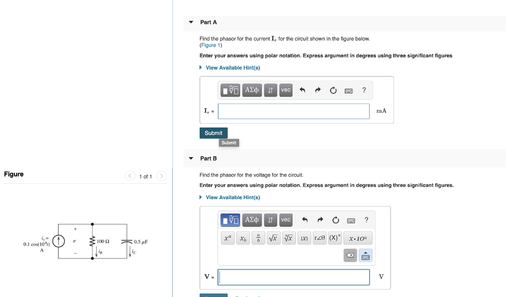Solved Part A Find The Phasor For The Current I For The Chegg