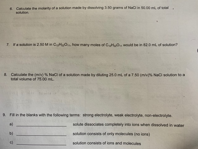 Solved Calculate The Molarity Of A Solution Made By Chegg