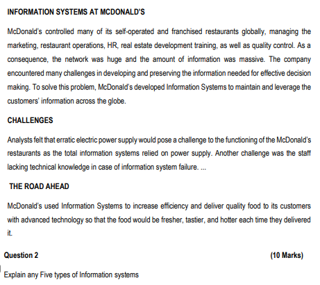 Solved Information Systems At Mcdonald S Mcdonald S Chegg