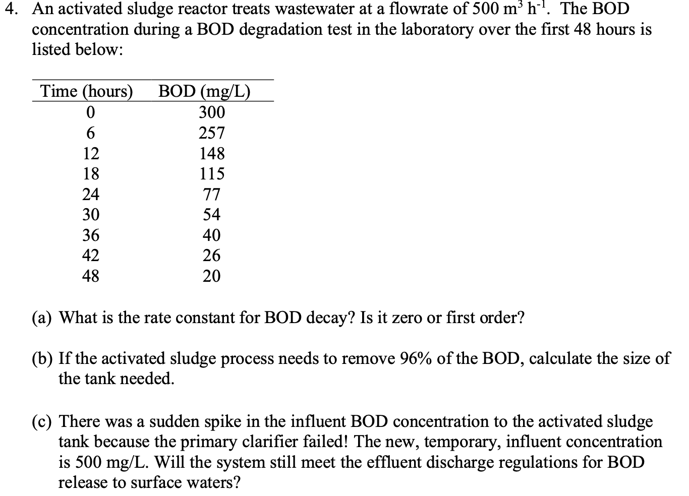 Solved An Activated Sludge Reactor Treats Wastewater At A Chegg