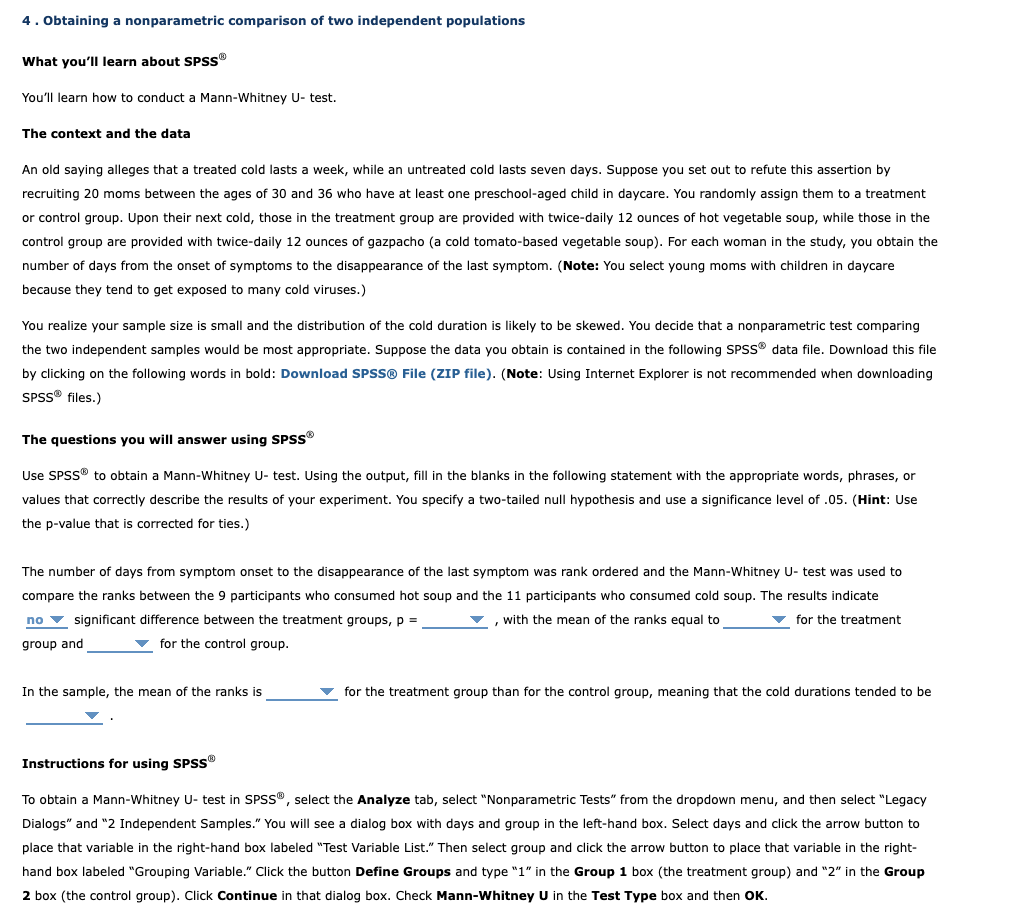 Obtaining A Nonparametric Comparison Of Two Chegg