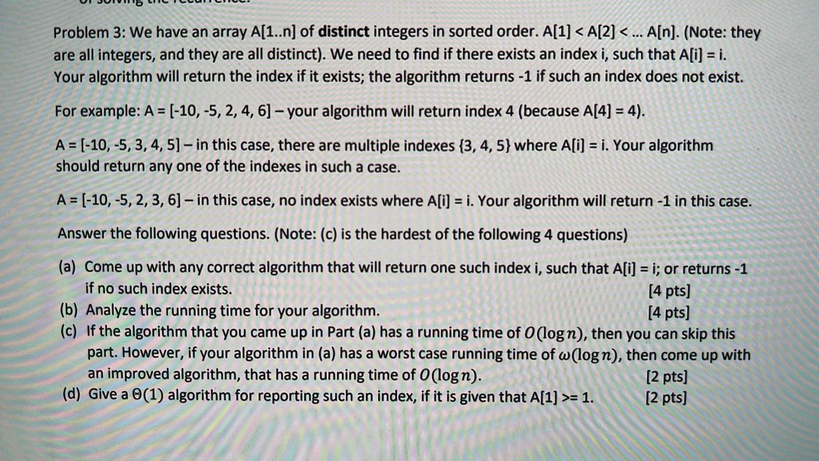 Solved Problem We Have An Array A N Of Distinct Chegg