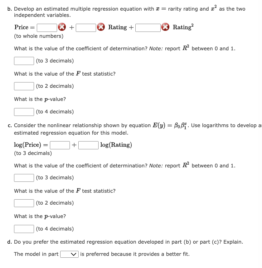 Solved B Develop An Estimated Multiple Regression Equation Chegg