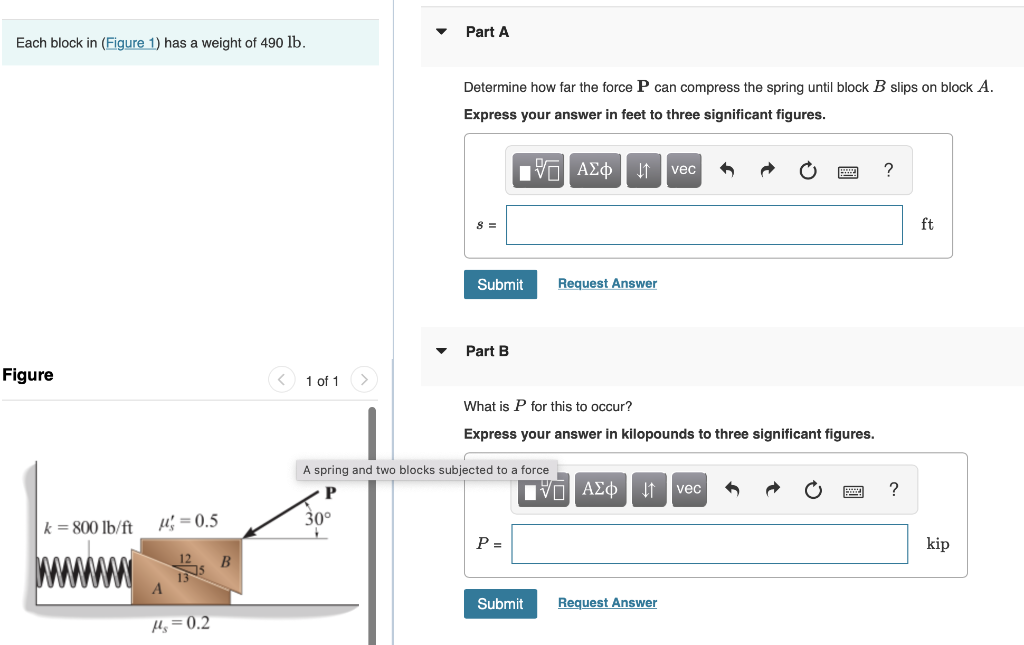 Solved Each Block In Figure 1 Has A Weight Of 490lb Part Chegg