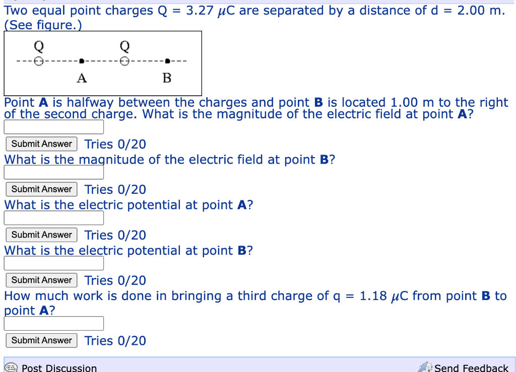 Solved Two Equal Point Charges Q C Are Separated By Chegg