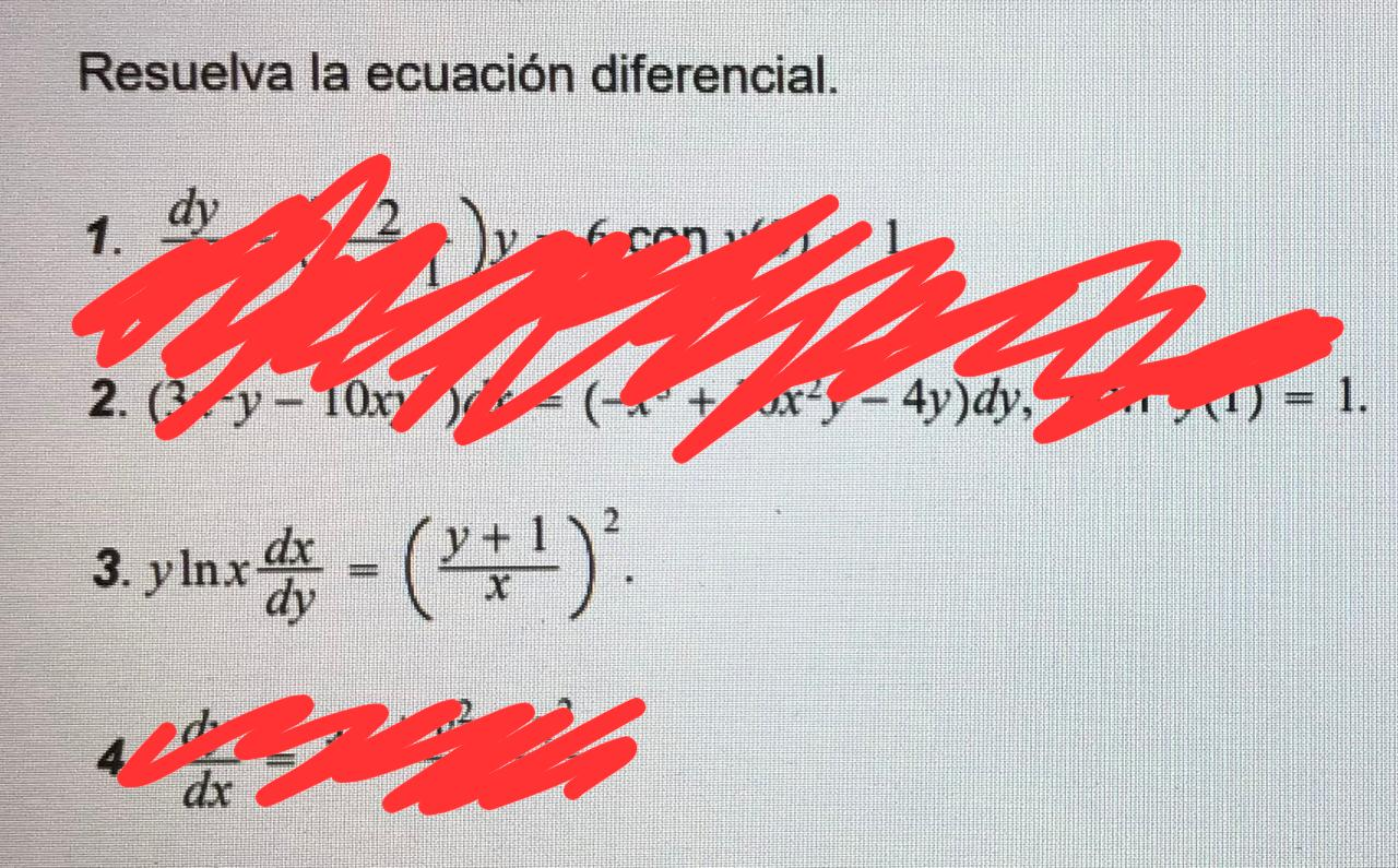 Solved Resuelva la ecuación diferencial 1 dy 2 y TOY Chegg