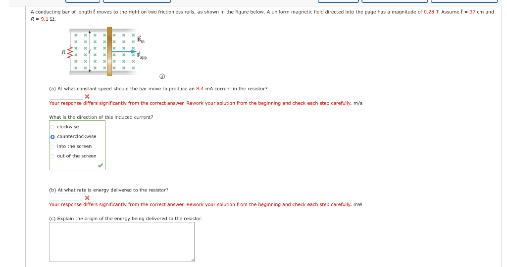 Solved A conducting bar of length ℓ moves to the right on Chegg