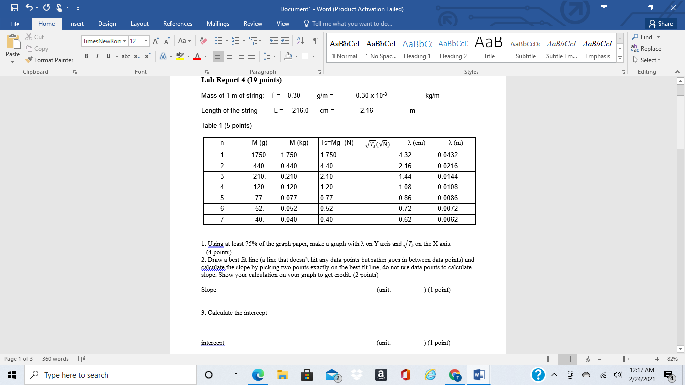 Solved SUR Document1 Word Product Activation Failed х Chegg