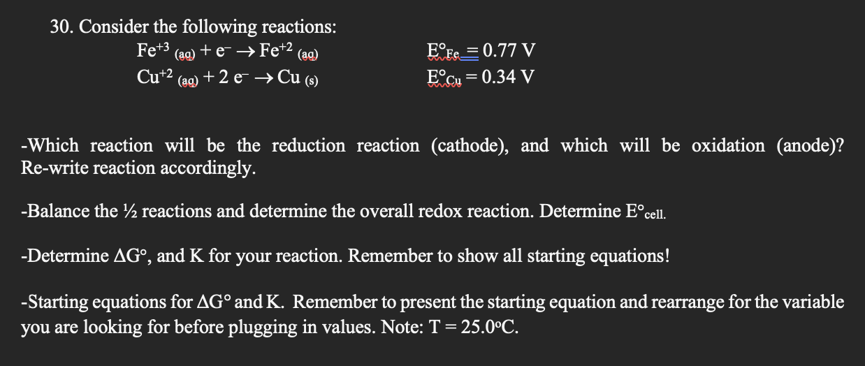 Solved Consider The Following Reactions Fe Chegg