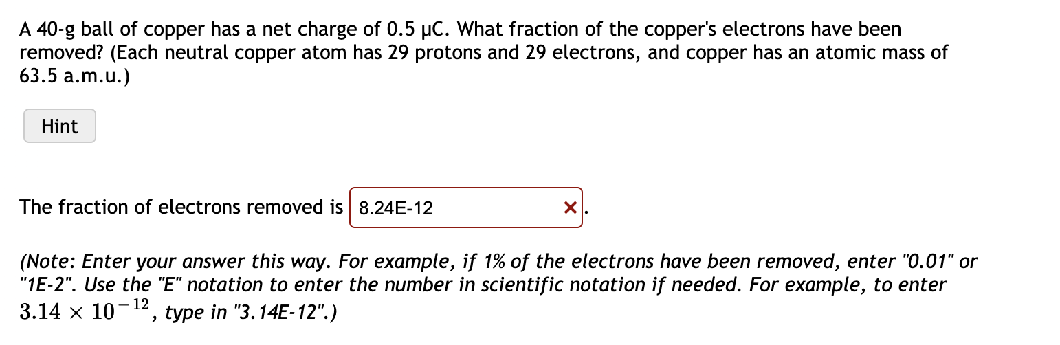 Solved A 40 G Ball Of Copper Has A Net Charge Of 0 5 UC Chegg