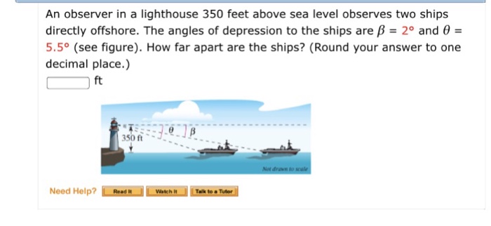 Solved An Observer In A Lighthouse 350 Feet Above Sea Level Chegg