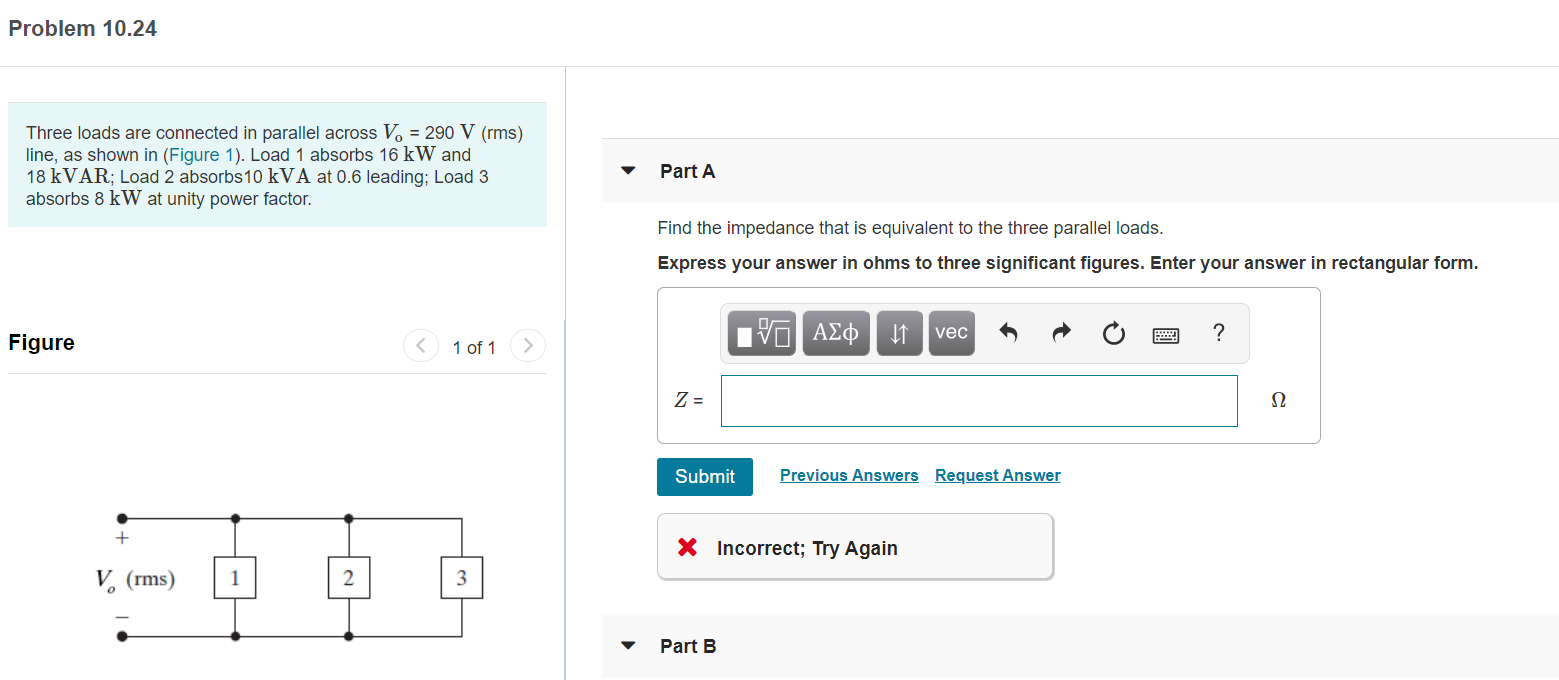 Solved Problem Three Loads Are Connected In Parallel Chegg