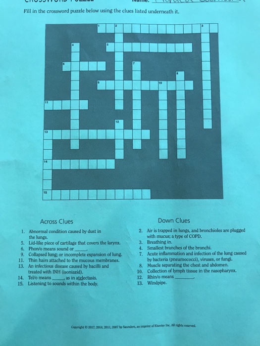 Solved: Fill In The Crossword Puzzle Below Using The Clues Chegg com