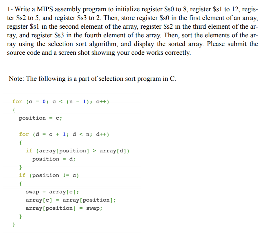 Write A Mips Assembly Program To Initialize Chegg