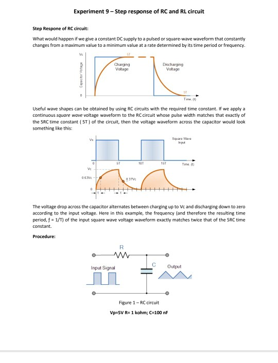 Experiment 9 Step Response Of RC And RL Circuit Step Chegg