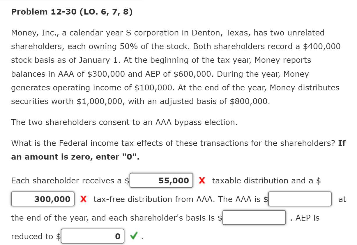 Solved Money Inc A Calendar Year S Corporation In Denton Chegg