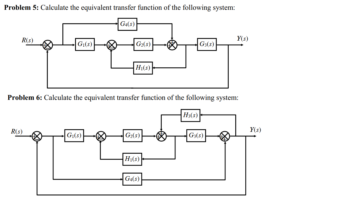 Solved Problem 5 Calculate The Equivalent Transfer Function Chegg