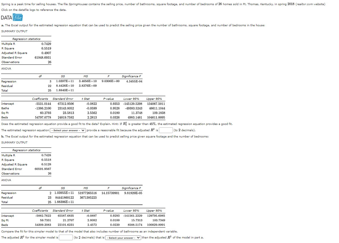 Solved Spring Is A Peak Time For Selling Houses The File Chegg
