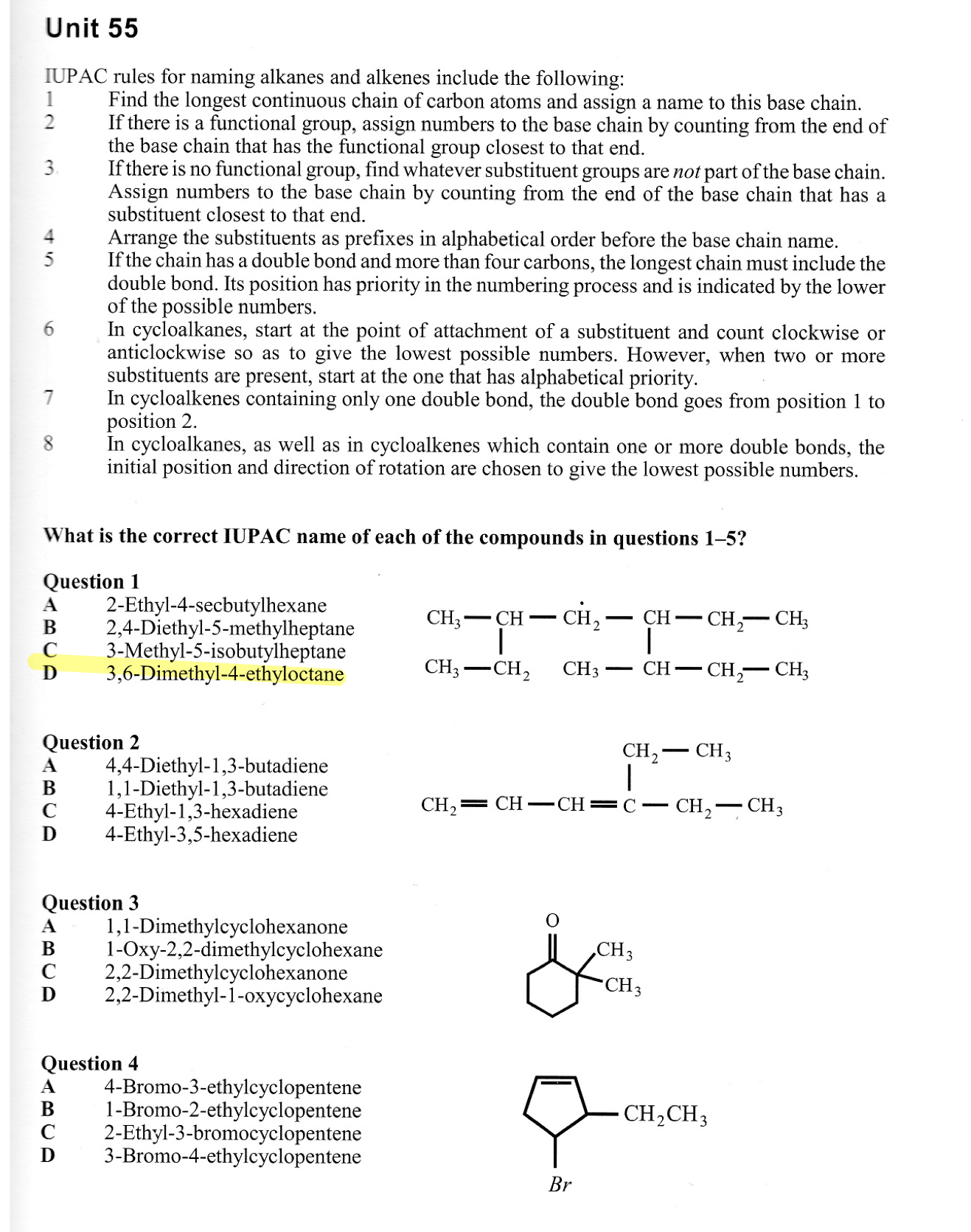 Solved Iupac Rules For Naming Alkanes And Alkenes Include Chegg