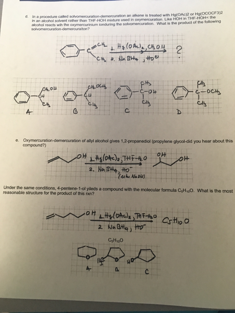 Ration An Alkene Is Treated With Hg OAc 2 Or Chegg