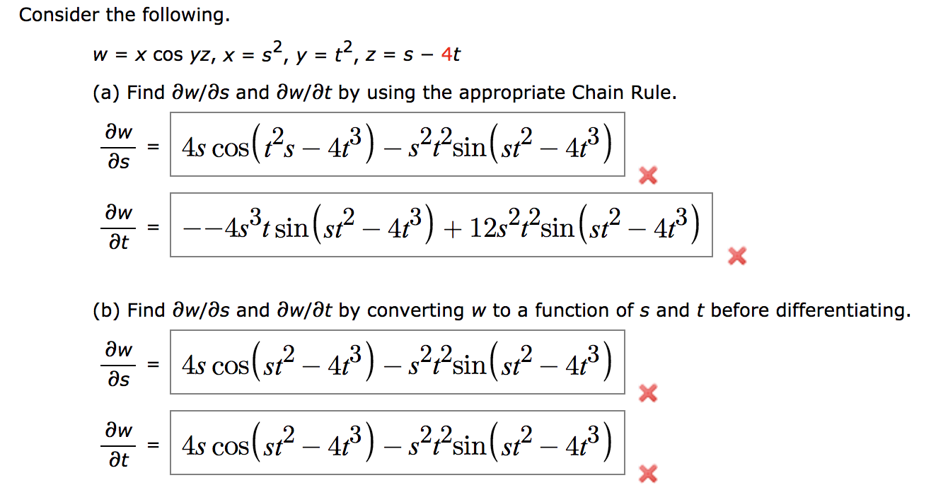 Solved Consider The Following W X Cos Yz X S Y T Chegg