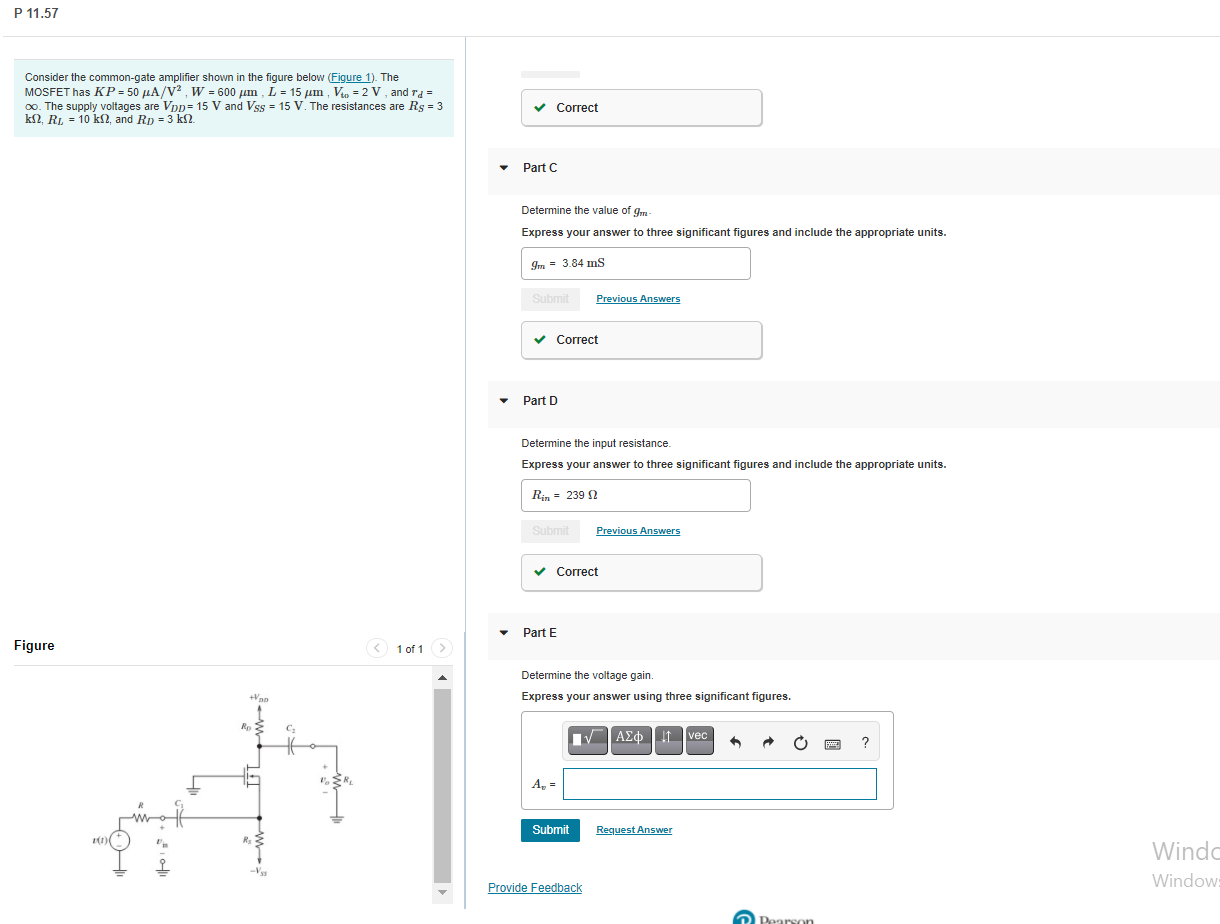 Solved Consider The Common Gate Amplifier Shown In The Chegg