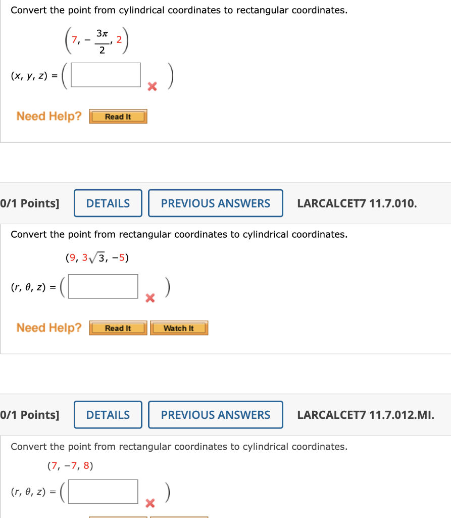 Solved Convert The Point From Cylindrical Coordinates To Chegg