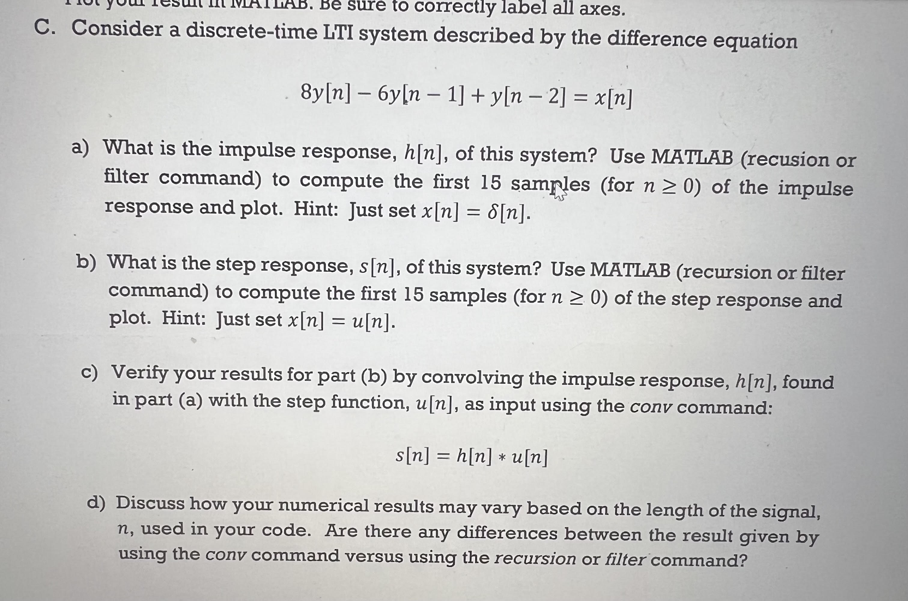 Solved C Consider A Discrete Time Lti System Described