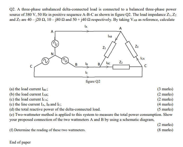 Solved Q2 A Three Phase Unbalanced Delta Connected Load Is Chegg