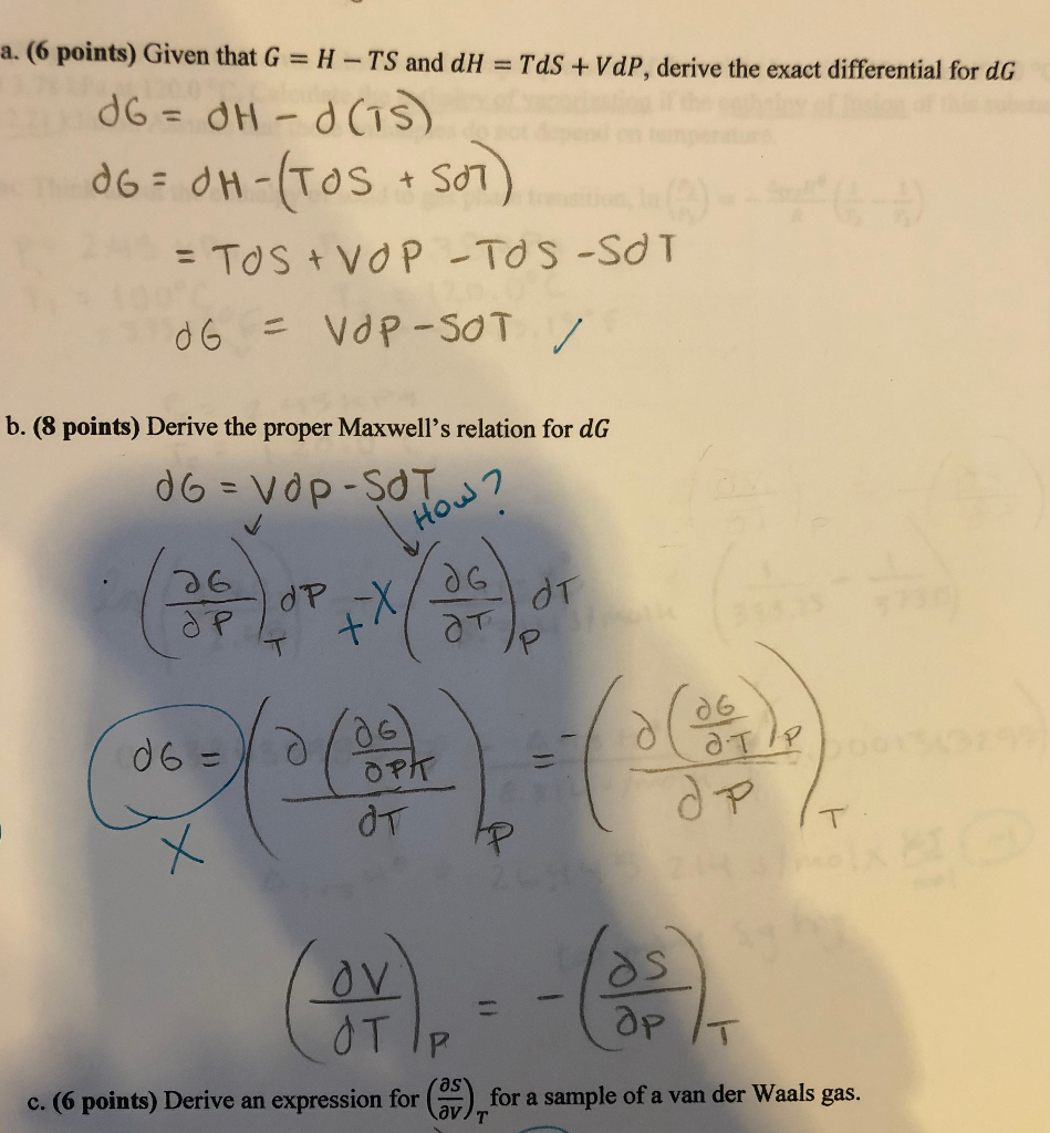 Solved A Points Given That G H Ts And Dh Tds Vdp Chegg