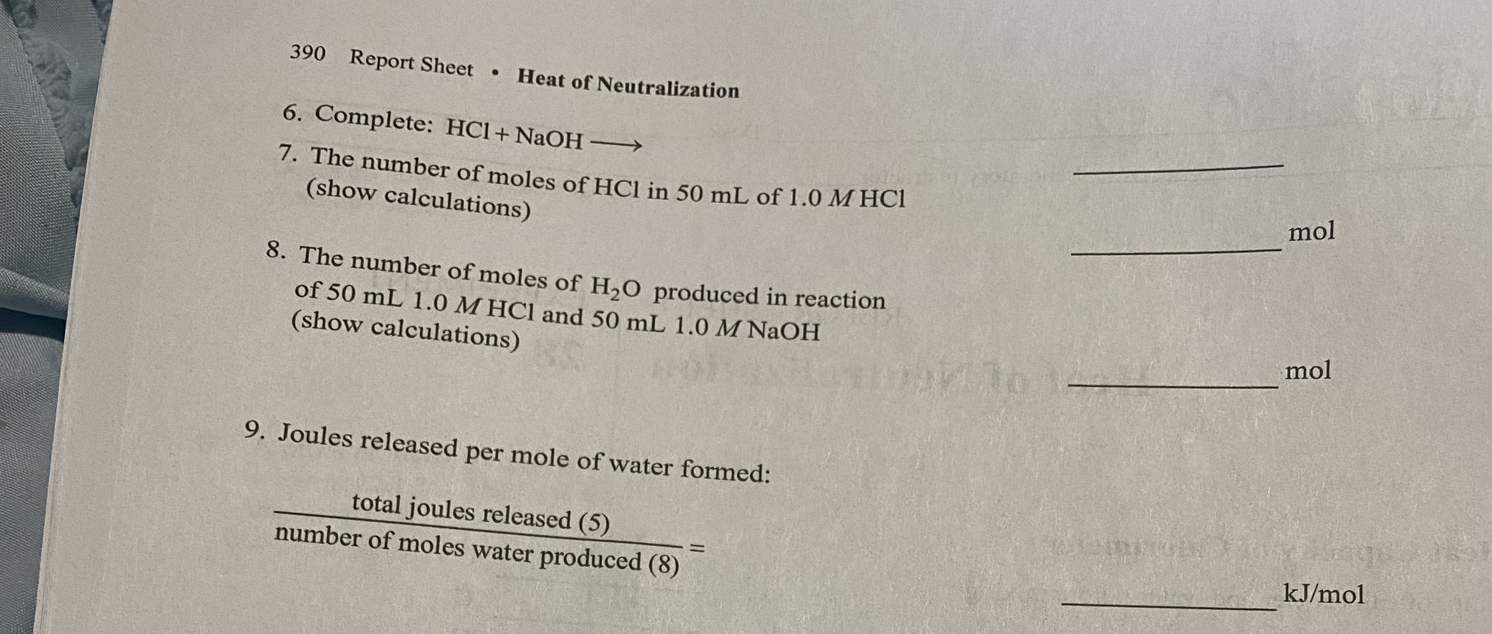 Solved Report Sheet Heat Of Neutralization Chegg