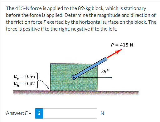 Solved The N Force Is Applied To The Kg Block Which Chegg