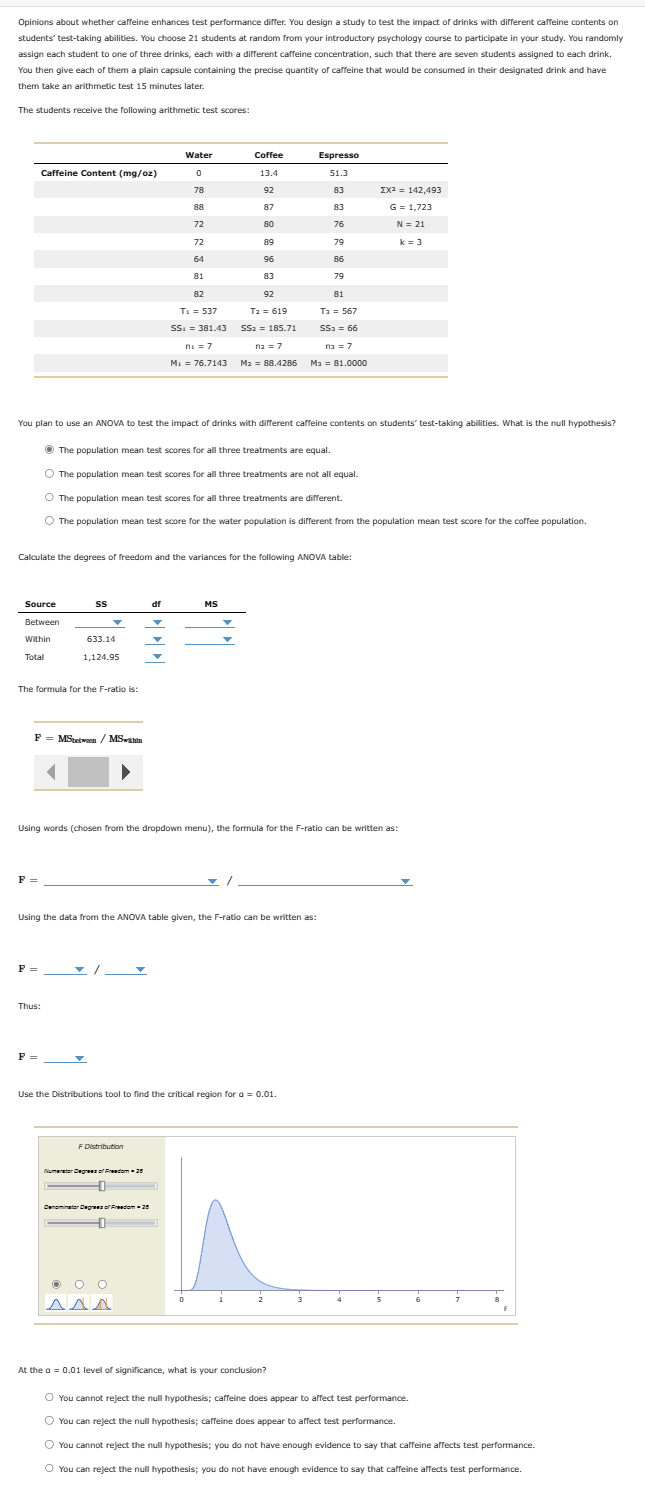 Solved Opinions About Whether Caffeine Enhances Test Chegg