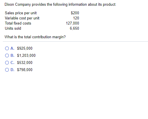 Solved Dixon Company Provides The Following Information Chegg