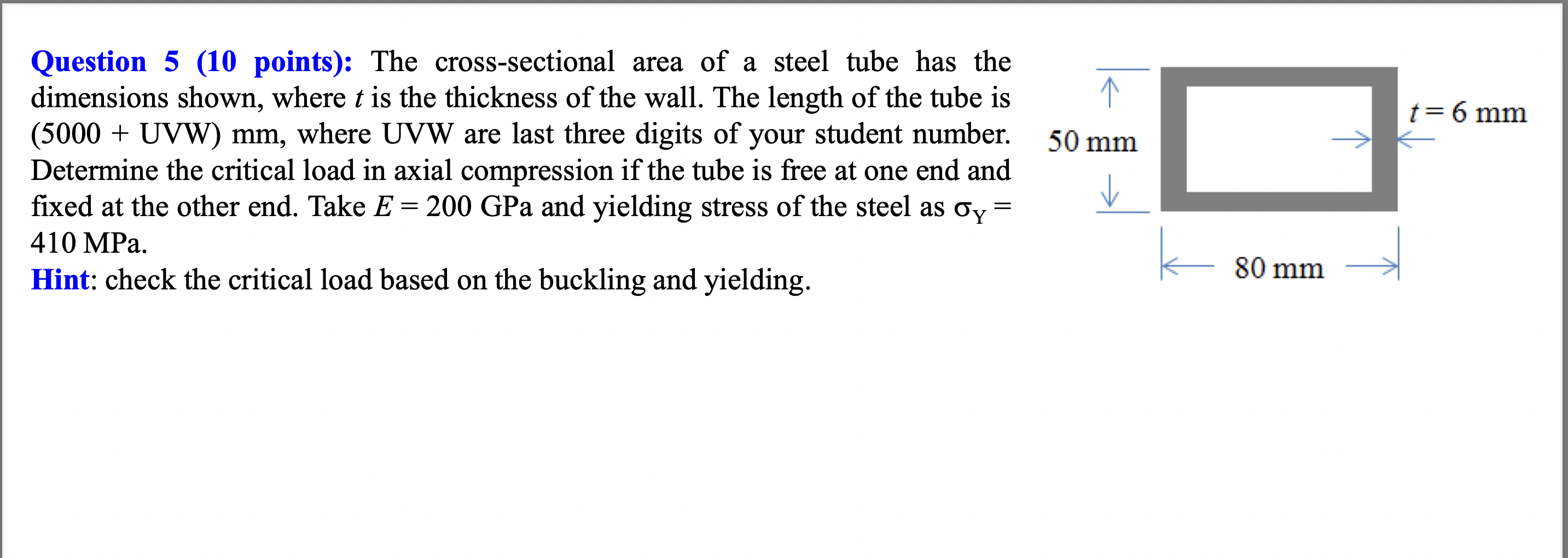 Solved Question 5 10 Points The Cross Sectional Area Of A Chegg