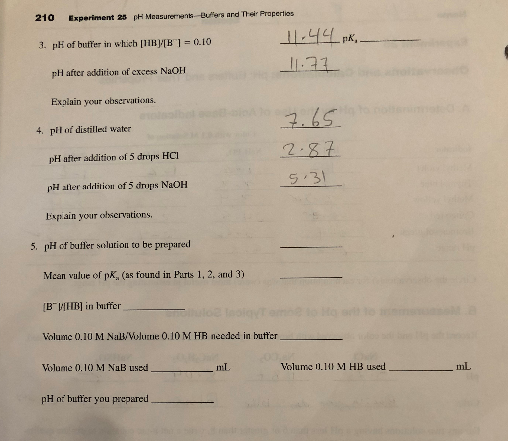 Solved Experiment Ph Measurements Buffers And Their Chegg