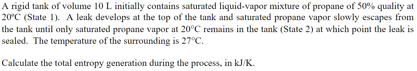 Solved A Rigid Tank Of Volume 10 L Initially Contains Chegg