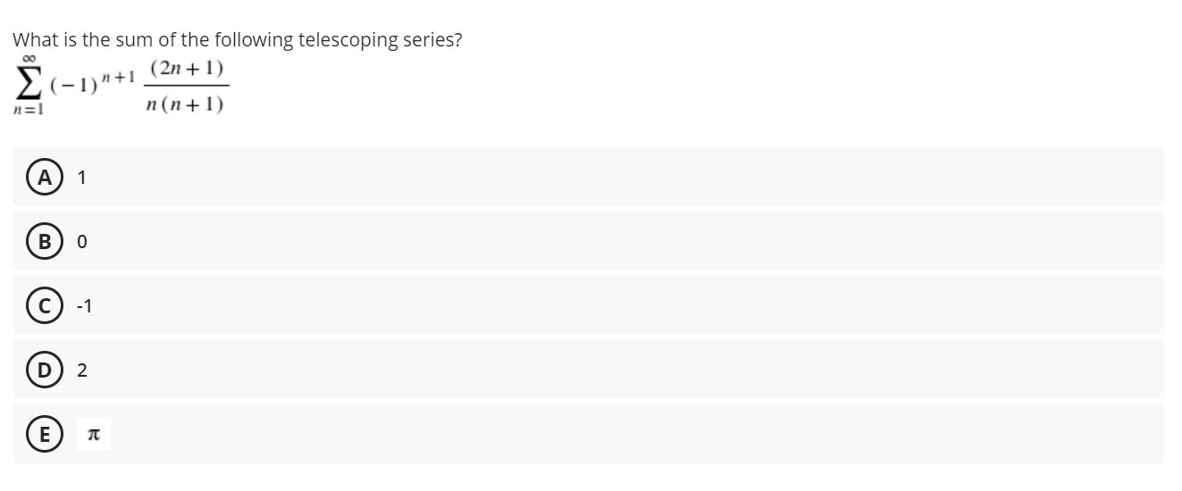 Solved What Is The Sum Of The Following Telescoping Series Chegg