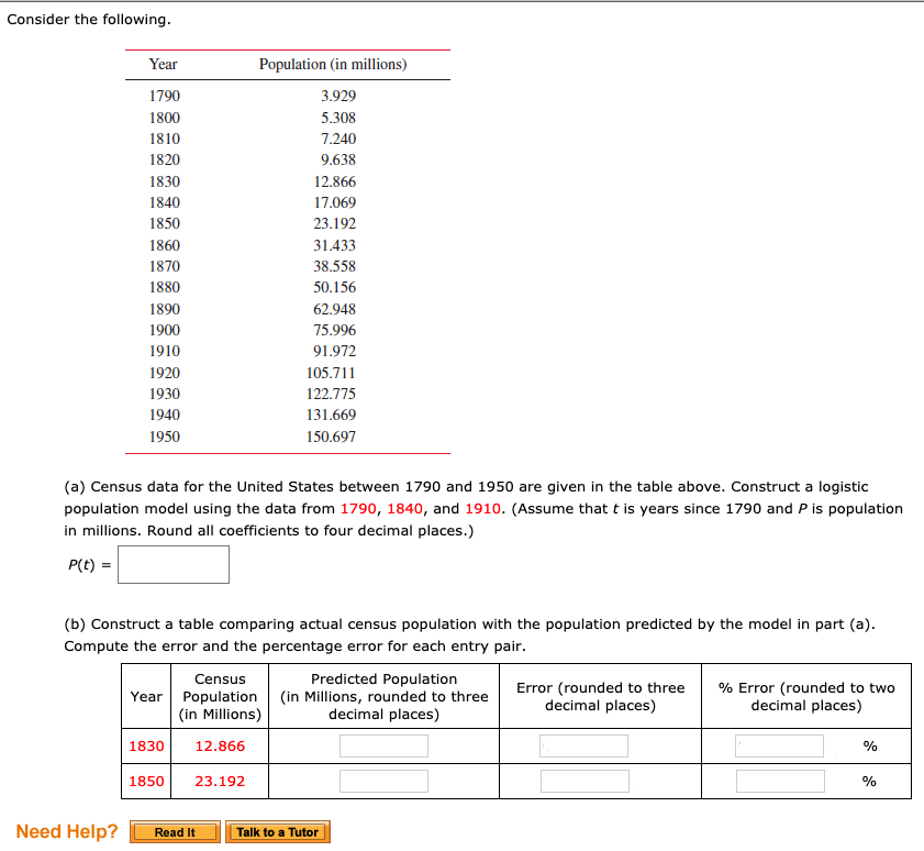 Solved Consider The Following Year Population In Millions Chegg