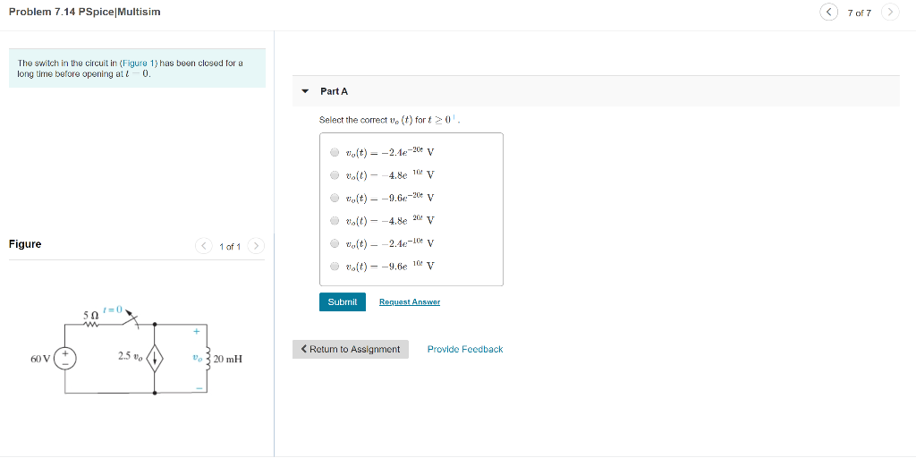 Solved Problem 7 14 PSpice Multisim The Switch In Chegg